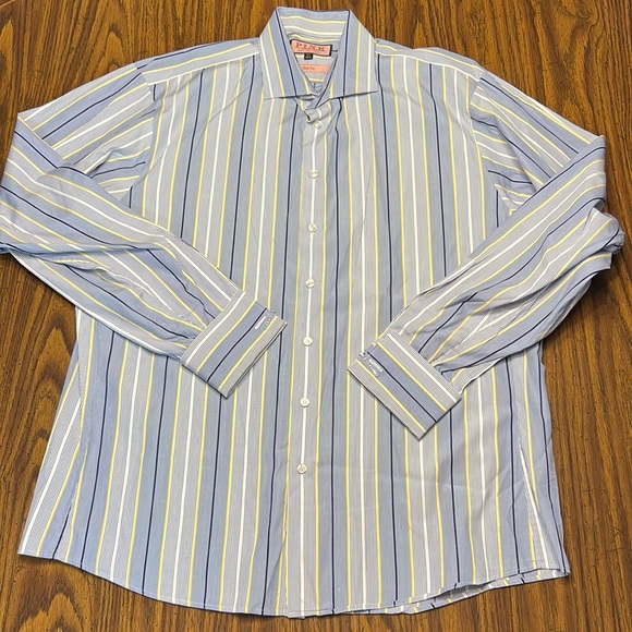 Pink Thomas Pink Men’s Striped Button Down Shirt Size 17 1/2 Slim Fit - Picture 1 of 6
